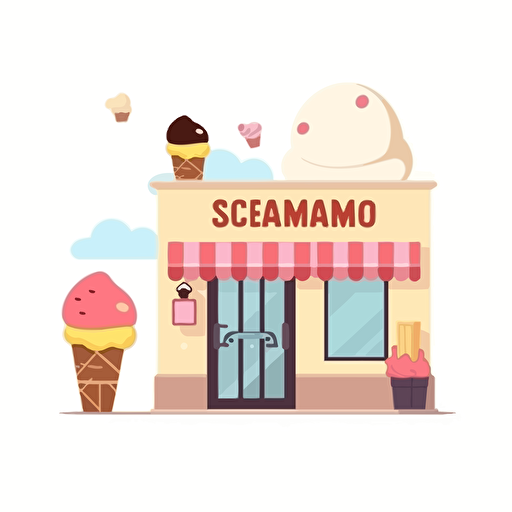 logo design for icecream shop, detailed, cartoon style, 2d clipart vector, creative and imaginative, hd, white background