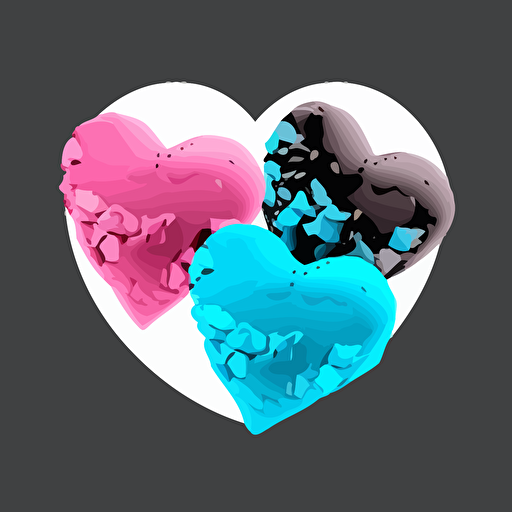 a pink heart, a baby blue heart and a chrcoal heart, fancy, vector