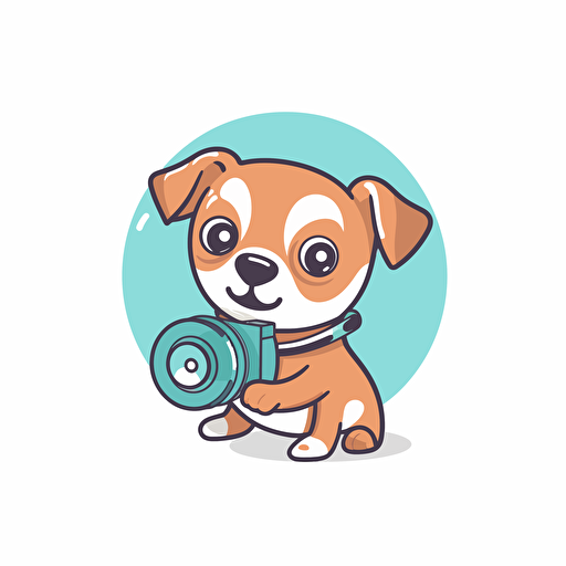 cute, vector logo of dog holding a camera