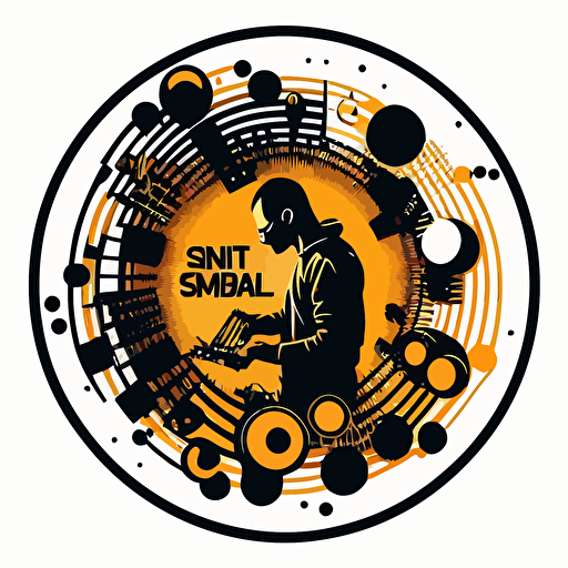 simple logo design, 2d vector, a man playing with a modular synthesizer inside a circle