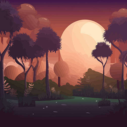 minimalistic vector parallax landscape background. seamless unending cartoon background for arcade game. night jungle trees with bushes. vector illustration, parallax ready.