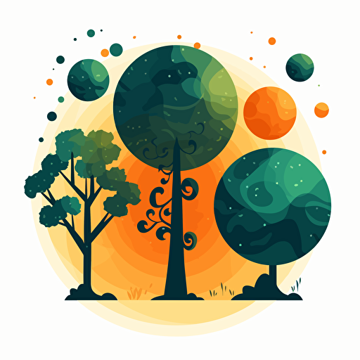 planets of different shapes, trees of different shapes, vector, a simple drawing, q 2