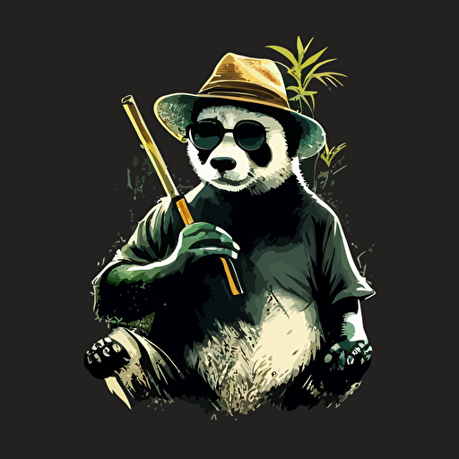 panda, vector art, minimalistic, wearing sunglasses and a bucket hat, eating a bamboo stick