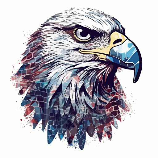 Eagle in front of a us flag, cool, american, Sticker, Cute, Sparkly Colors, kinetic art style, Contour, Vector, White Background, Detailed