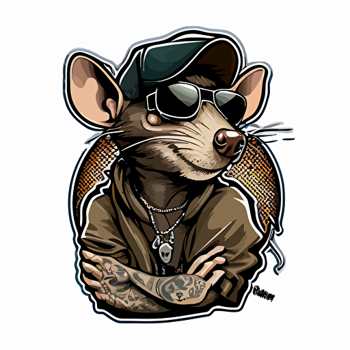 rat, gangsta,sticker,vector,white background