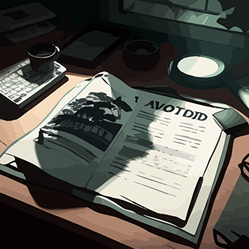 illustration of portfolio with some paper showing. vector, moody, contrasting shadows.