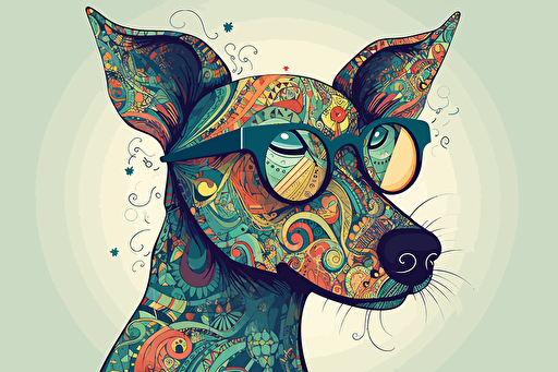 cute cartoon dachshund Llama wearing glasses::10 doodle colored pencil painting folk art::7 fantasy::2 sparklecore::3 vibrant vector illustration clip art white background::5