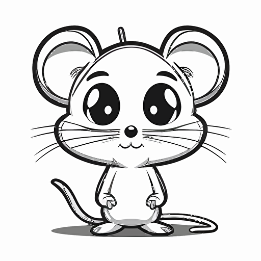 cute mouse in farm, big cute eyes, pixar style, simple outline and shapes, coloring page black and white comic book flat vector, white background