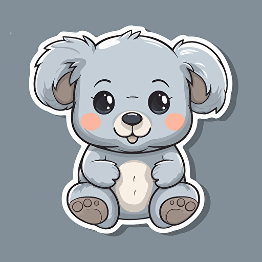 sticker, cute and happy koala, kawaii, contour, vector, white border, gray background