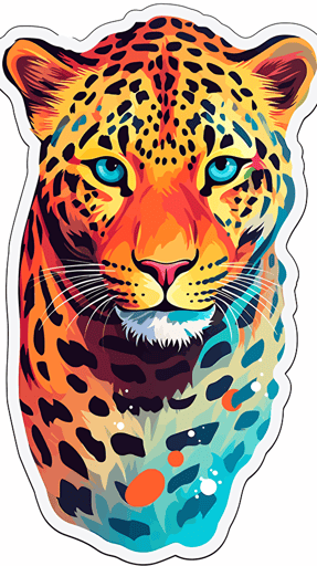 vector art of a leopard illustration stickers, vivid colors, colorful, pastel cute colors, white background