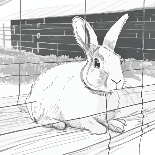 close up of expressive rabbit chewing, on farm, in style of Gabriel Schama, black and white, flat, vector, line drawling, white background ar 1:1