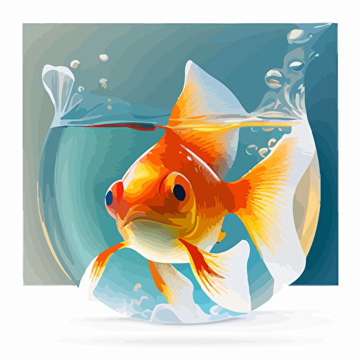 vector sticker, A very cute goldfish in tank, happy, 2d, octane render, ray tracing, clay material, Pixar trend, animation lighting, depth of field, ultra detailed, isolated