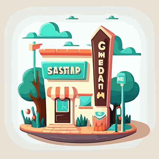 a cartoon drawing of a modern dental clinic, with a big welcome sign, cute logo vector