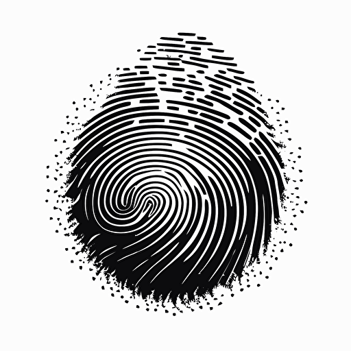 a futuristic geometric iconic logo of a high tech fingerprint, black vector on white background.