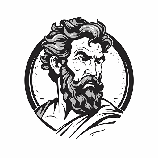 Alpha male ancient greek stoic illustration, looking at the camera, minimal, outline strokes only, black and white, logo, vector, minimalistic, white background