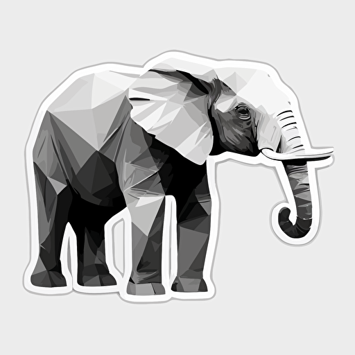 high quality sticker, flat vector, transparent background, origami elephant, greyscale, minimalistic