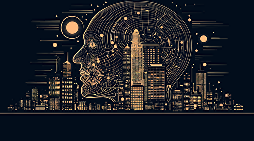 The Power of, AI, Innovative thinking, Boston skyline, art deco, vector