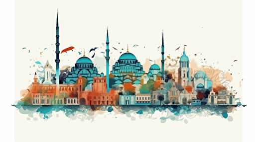 vector of the city of instambul make with turkish tiles, light white background,