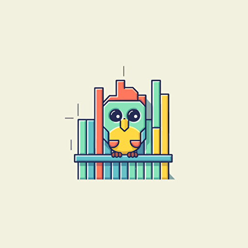 a cute pixel owl vector logo with a bar chart