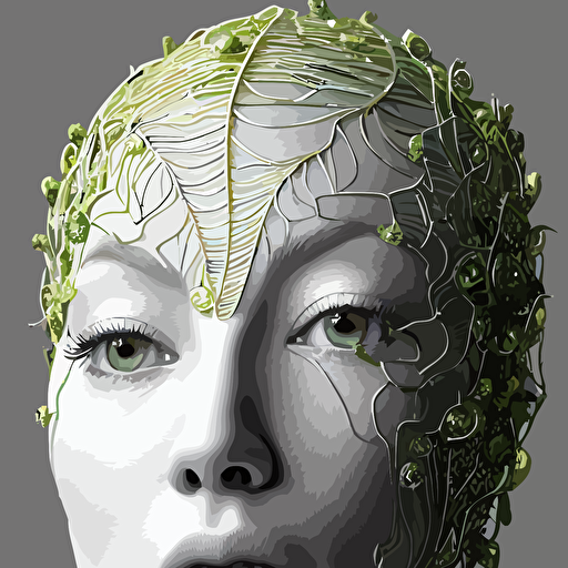 complex 3d render ultra detailed beautiful porcelain profile woman face vegetal dragon cyborg 150 mm beautiful natural soft light rim light silver gold details magnolia lime green leaves stems roots fine lace maze like mandelbot fractal anatomical facial muscles cable wires microchip elegant white metallic armour octane render black white h r giger style