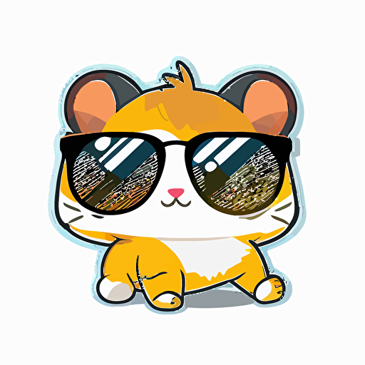 Kawaii cute happy animal wearing sunglasses, professional Sticker Design vector, contur white background