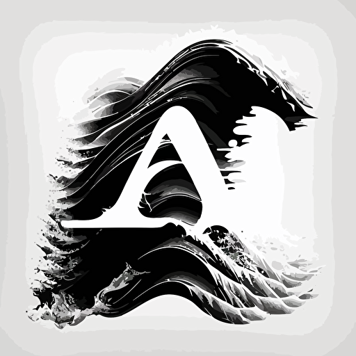 a wave, letters "AI", logo style, vector, black on white, flat, stencil