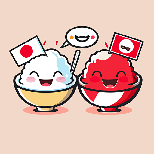 two cute japanese entrees smilling red and white. Vector style. 2D. Drawing.