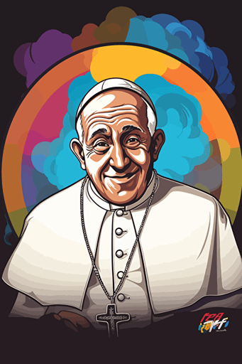 pope francis, 80s korean comic style vector poster