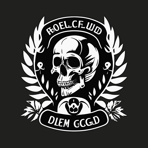 motorcycle club logo, BMW R100 and skeletor, simple vector, black and white