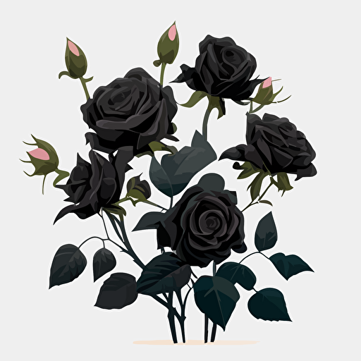 bouquet of black roses, flat vector style, white background