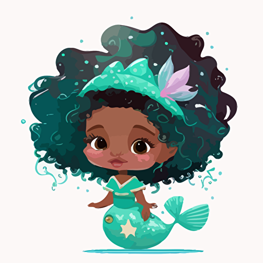 vector art of a Afro American little mermaid, transparent background.