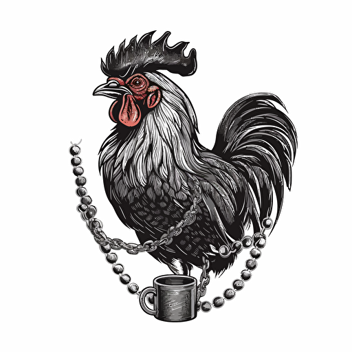 black rooster drinking coffee with cuban link chain around neck vector logo