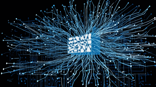 a CPU exploding into an interconnected network of neurons, vectorized, blue and white color palette