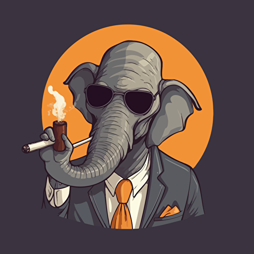 elephant in a business suit, smoking a cigarette, wearing sunglasses, vector logo, vector art, simple, cartoon, 2d