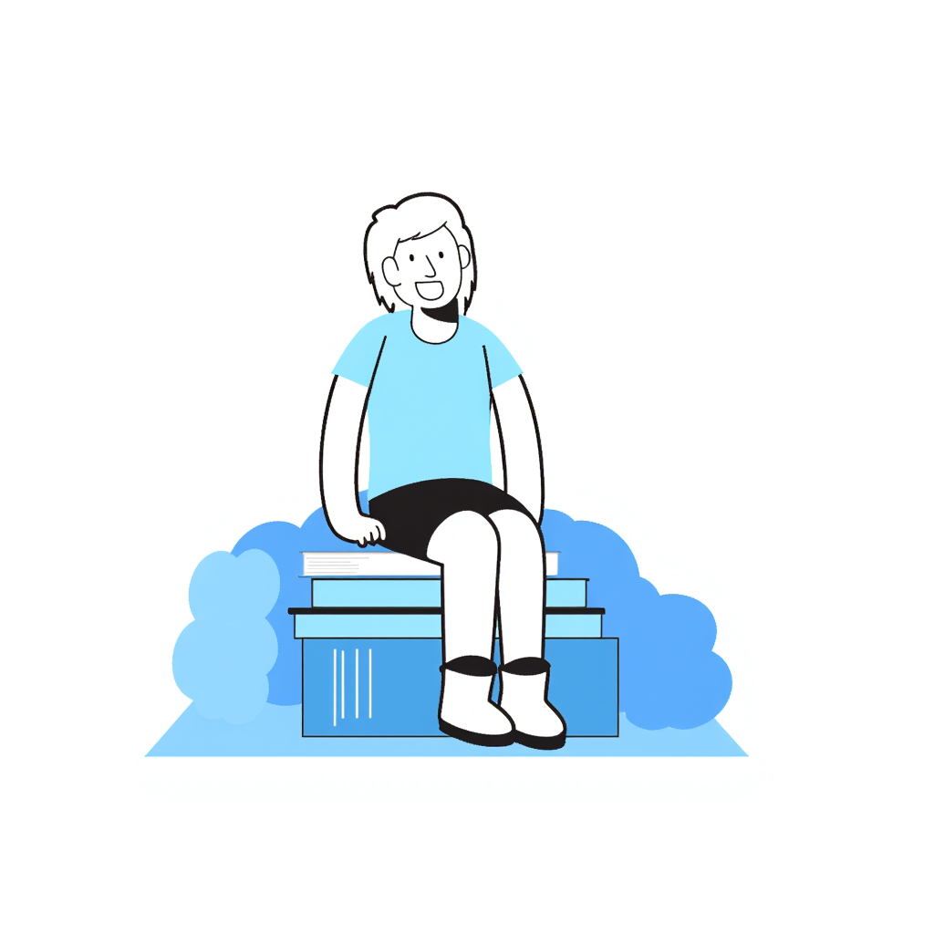 a person sitting on books