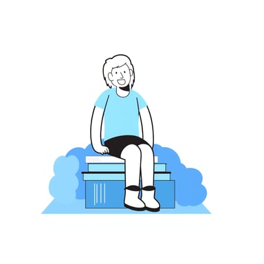 a person sitting on books