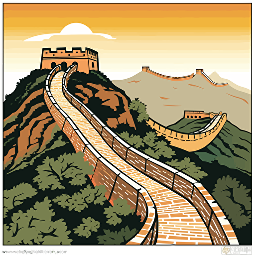 1d clip art Vector Image of the great wall of china, digital illustration