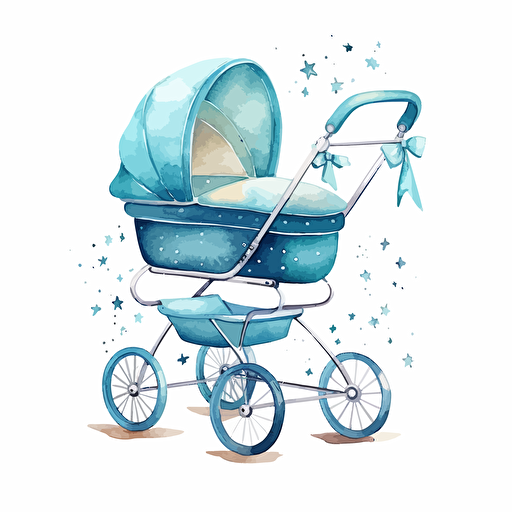 watercolor design of super cute baby pram, detailed, vector