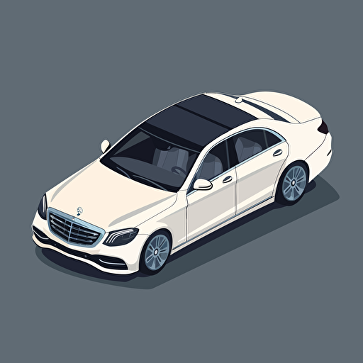 isometric icon, 2018 Mercedes-Benz S-Class sedan, solid background, in the style of Matthew Skiff illustrations, in the style of Christopher Lee illustrations, in the style of Jonathan Ball illustrations, simple, rough-edged drawing, vector illustration, flat art,