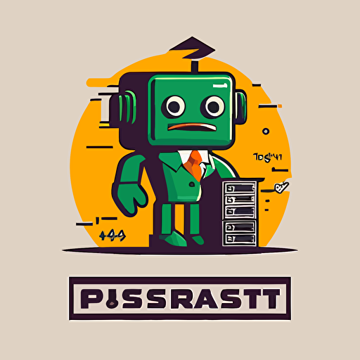 a mascot logo of a robot and office worker , simple, vector