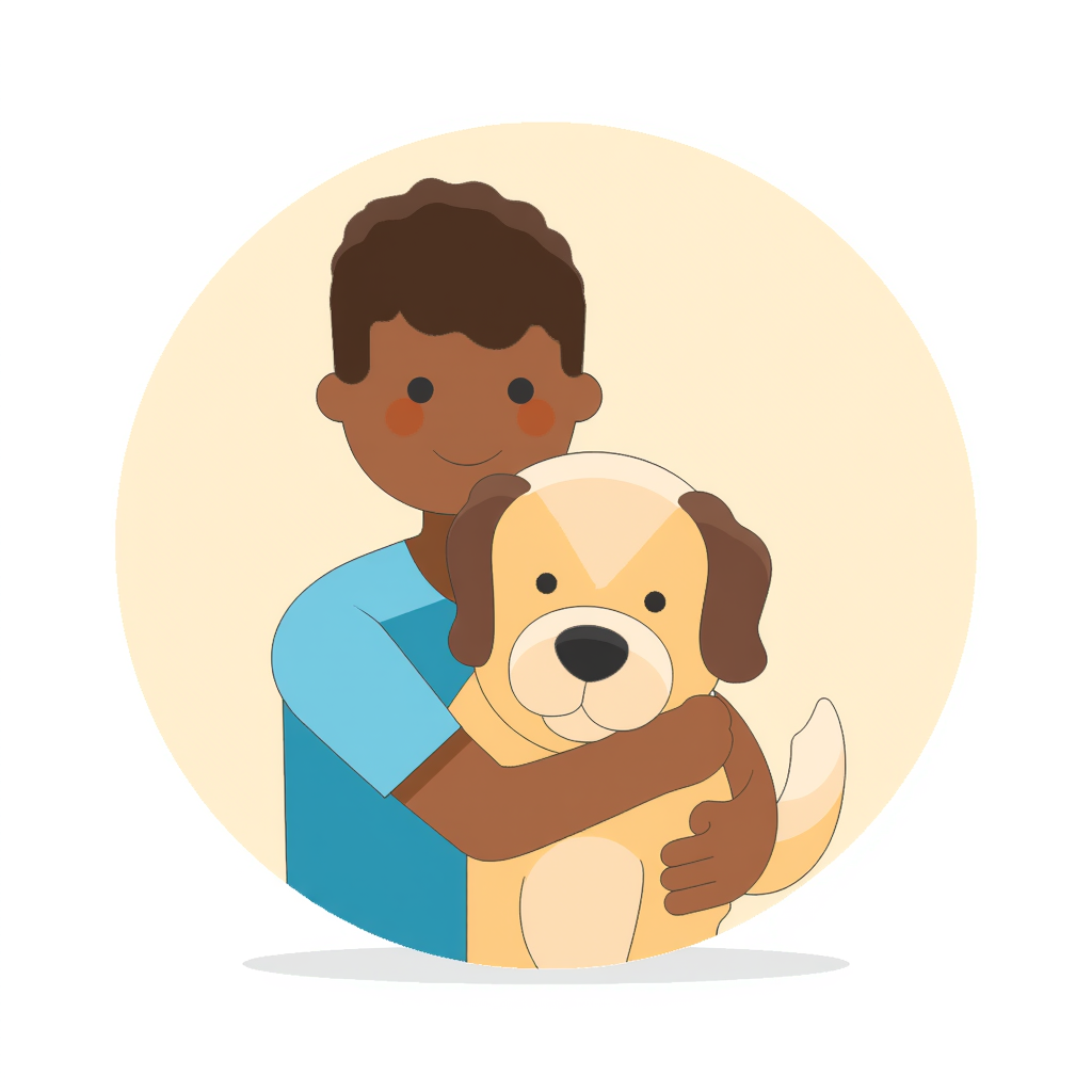 a person hugging a dog