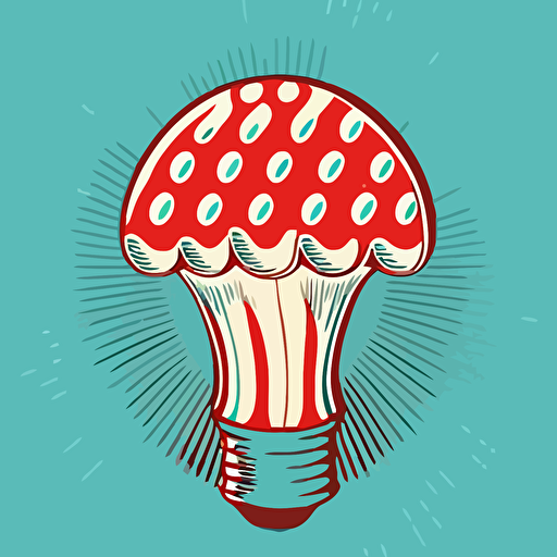 a simple 2-color vector illustration of a mushroom lightbulb in a retro 1950's style design