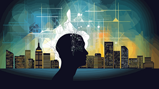 The Power of, AI, Innovative thinking, New York skyline, art deco, vector