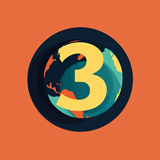 flat vector logo, number 3 type in front of earth, simple minimal, by Ivan Chermayeff