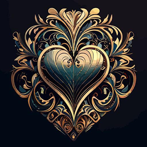 a heart shape poker cards logo design vector illustration, in the style of cristina mcallister, gilded age, high-contrast shading, petros afshar, blink-and-you-miss-it detail, symbolic elements, high resolution