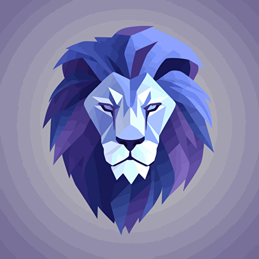 flat, vector, logo, lion head, chin up, confident, facing right, modern, blue, white, purple