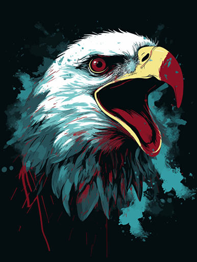 vector art of a screaming Eagle, red, white and turquoise lighting, 300 dpi,