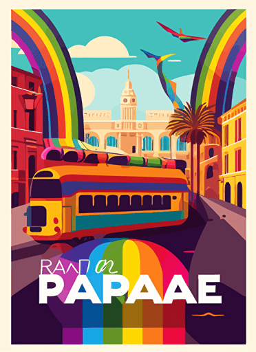gay pride travel poster, Vector flat illustration