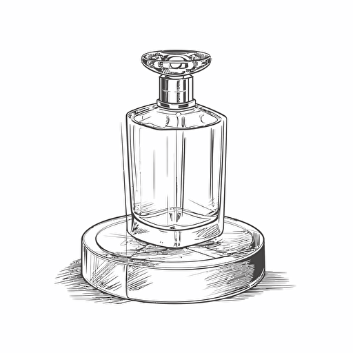 perfume bottle standing in a glass stand, vector, a simple drawing, q 2