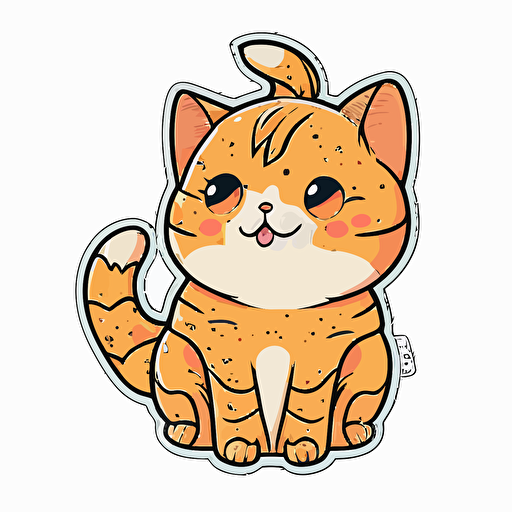 cute happy ginger short hair exotic cat, kawaii, 2d vector sticker design, contour, white background